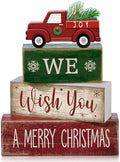 Lineshading 4 Pcs Wooden Red Truck Christmas Decor Block Signs
