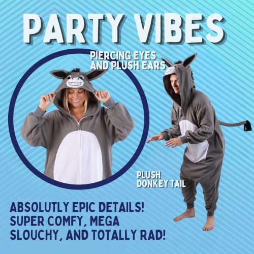 Funziez! Adult Onesie Halloween Costume Animal Dinosaur Shark Unisex Plush One Piece Cosplay Suit for Adults, Men and Women