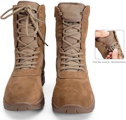 Men's Military Tactical Work Boots with Side Zipper, Puncture Resistant, Desert Combat, Army Jungle, 8 Inch Lightweight Hiking Boots