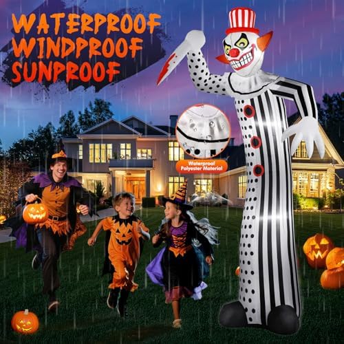 zukakii 12Ft Giant Halloween Inflatables Creepy Clown, Huge Halloween Decorations Outdoor Blow Up Yard Decorations Built-in Full-Body LED Light & Strong Blower for Home Decor Party Lawn