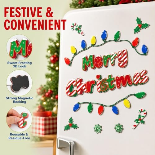 Merry Christmas Magnetic Decal Set for Garage, Fridge, Car (Christmas-C)