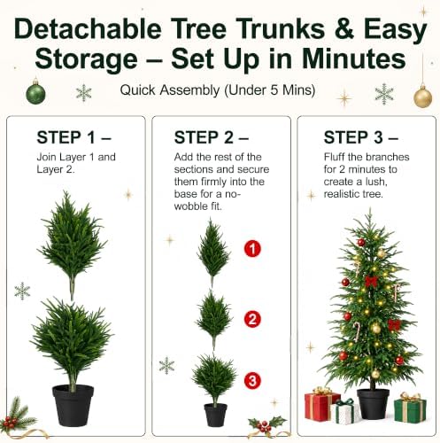 4FT Norfolk Pine Tree with Lights, Artificial Pine Christmas Tree for Decor