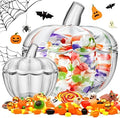 2 Pcs Glass Pumpkin Candy Jar with Lid Halloween Fall, 70 Oz,20 oz, Clear
