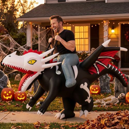 Inflatable Riding Dino Costume for Adults, Battery Powered Blow Up Suit for Halloween Gag