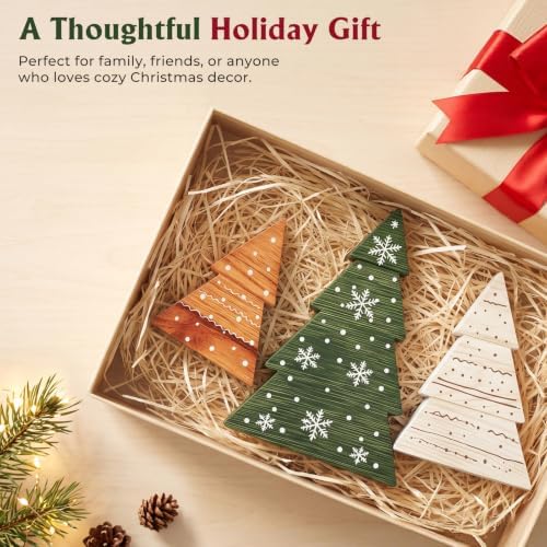 KLYRO Christmas Decor, 3Pcs Wooden Tabletop Christmas Tree Decorations Sign