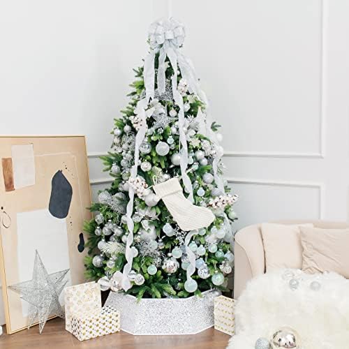 XmasExp Christmas Tree Collar, 39 inch Sequin Tree Skirt Stand Base Cover for Home Decor (White, X-Large)