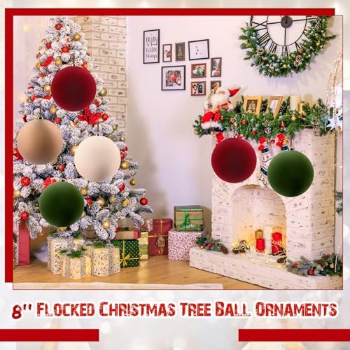 Weysat 4 Pcs 8 Inch Giant Velvet Christmas Ball Ornaments, Earth Tones Mix