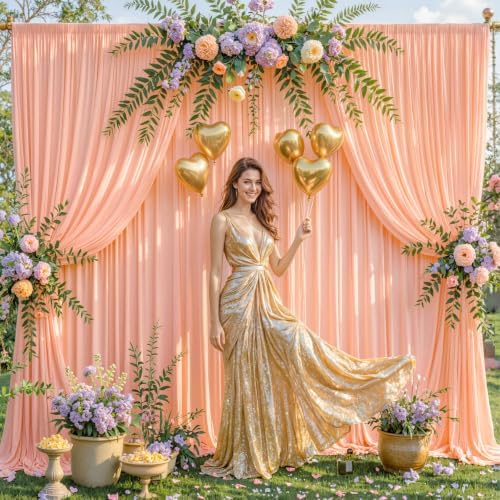 10x10 Peach Backdrop Curtain for Parties Baby Shower Wrinkle Free Peach Photo Curtains Backdrop Drapes Fabric Decoration for Wedding Birthday Party 5ft x 10ft,2 Panels