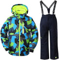 WOWULOVELY Big Boy's 2-Piece Colorblock Snow Pants and Jacket Snowsuit Ski Suit