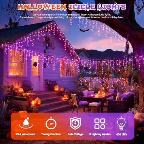 JMEXSUSS Orange and Purple Halloween Lights Outdoor, 400 LED 38.8 FT