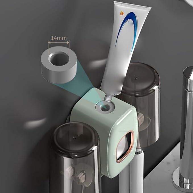 Toothbrush Rack Wall-Mounted Toothpaste Squeezer Wash Room Tooth Cup Tooth Cylinder Wash Cup Rack Bathroom Punch-Free Toothbrush Holder Bathroom Toothbrush Holder(A)