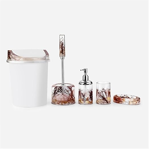 Bathroom Toiletry Set Toothbrush Cup Toilet Brush Trash Can Soap Box Hand Sanitizer Bottle(Argento)