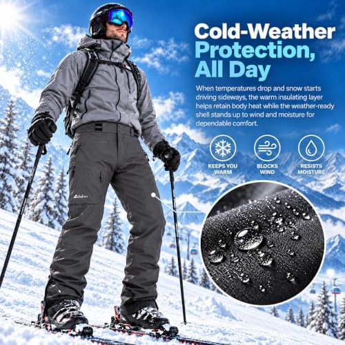 clothin Men's Waterproof Ski Pants Insulated Snow Pants with Boot Gaiters