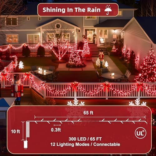 300LED 75FT Valentines Lights Indoor, LED Valentines Decoration Lights with 12 Modes & Timer Memory, Dimmable Plug in Waterproof LED Xmas Light for Yard Trees Wedding Party Holiday Red