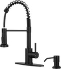 Kitchen Faucet with Soap Dispenser Matte Black | 360° high arc spout, single handle, fingerprint-resistant, drip-free valve, DIY install kit, NSF certified