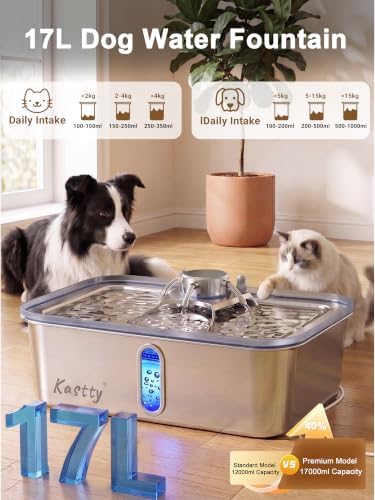 Kastty 17L/4.5Gal Stainless Steel Dog Water Fountain for Large Dogs