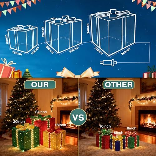 4.9FT Large Christmas Lighted Gift Boxes - 505 LEDs Outdoor Decoration