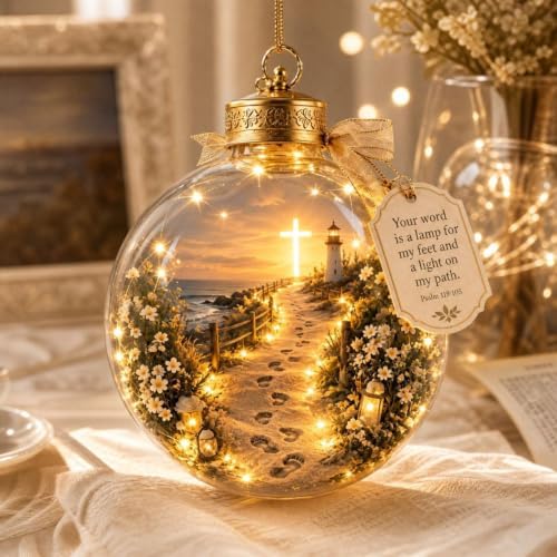 Illuminated Scripture Keepsake Ornament, Lighted Hanging Decoration with Bible Verse, Religious Themed Holiday Ornament, Transparant Ball with 2D Flat Sheet for Christmas Tree Home Display，D