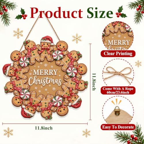 Gingerbread Christmas Decorations Merry Christmas Wreath Wooden Sign