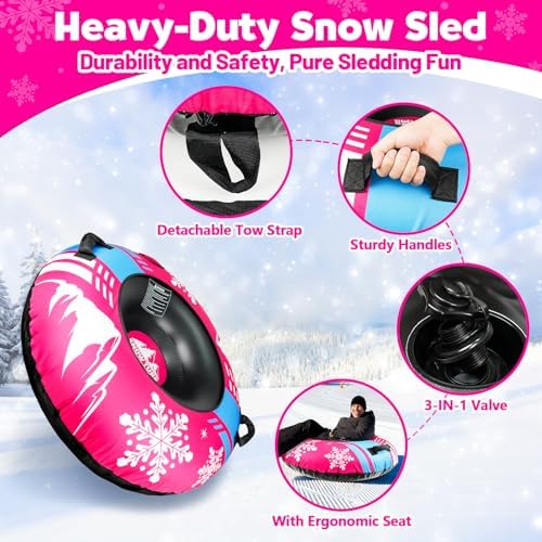 ZMLM Snow Tubes for Sledding Heavy Duty - Inflatable Snow Tube with Premium Canvas Cover for Kids Adults,Towable Snow Sled Thickened Bottom Winter Gift Outdoor Fun Toys