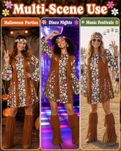 SATINIOR 70s 60s Hippie Halloween Costume for Women