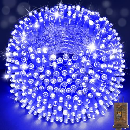 SAUIRS 197FT 500 LED Christmas Lights Outdoor String Lights with 8 Modes Timer Waterproof Fairy Light Plug in for Outside Indoor Party Xmas Palm Tree Yard Wedding Decorations(Blue)