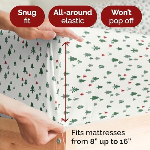 Christmas Sheet Set, Christmas Trees 4, Holiday Xmas Bedding Set - Queen