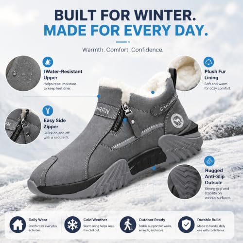 Men's Winter Warm Snow Boots Waterproof Zip‑Up Fur‑Lined Ankle Booties Anti‑Slip Outdoor Footwear for Hiking Commute & Daily Leisure