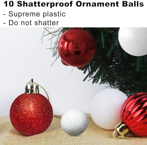 Red & White 2.5" Christmas Balls Christmas Tree Decoration Ornaments Shatterproof Hanging Balls for Birthday Halloween Holiday Wedding Decorations Set of 10pcs