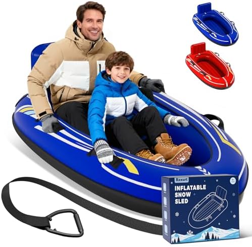 2 Person Snow Sled, Inflatable Heavy Duty Snow Tube for Kids & Adults