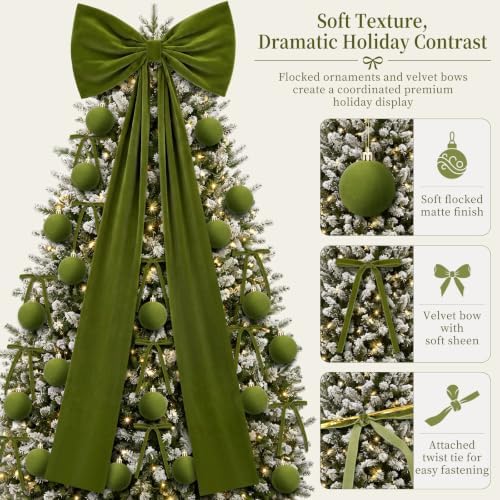 49 Pcs Moss Green Christmas Tree Decoration Set with Velvet Bow Ball