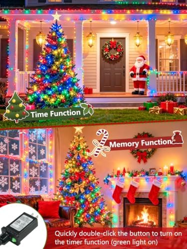 2 Pack 200 LED Christmas Lights 13 Modes Extendable Christmas Tree Lights