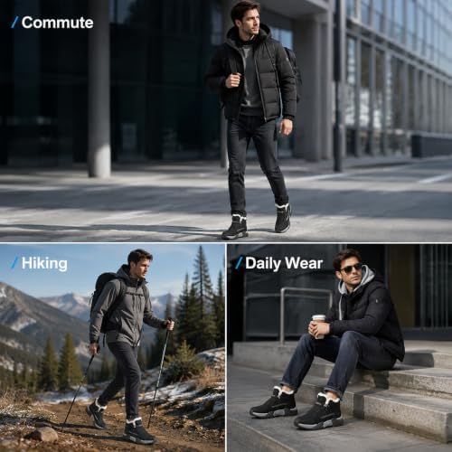 Men's Winter Warm Snow Boots Waterproof Zip‑Up Fur‑Lined Ankle Booties Anti‑Slip Outdoor Footwear for Hiking Commute & Daily Leisure