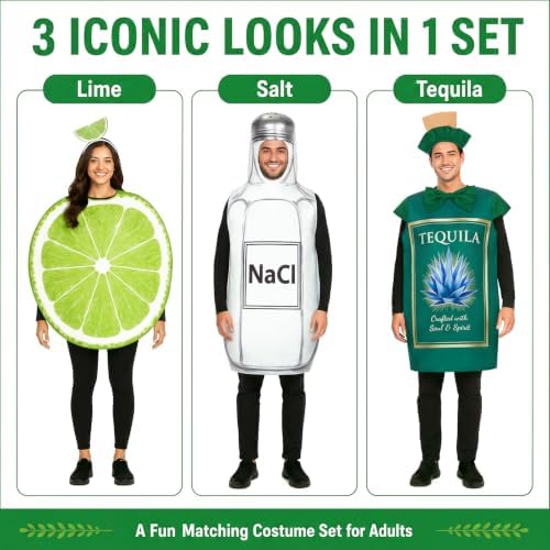 Hercicy 3 Pcs Tequila Lime Salt Halloween Costume Group Funny Set for Adult