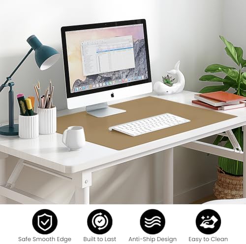VASUHOME 24" x 18" Brown Tempered Glass Desk Mat - Multi-Functional Desk Pad for Keyboard and Monitor Protection, Dry Erase Surface, Ideal Table Top Protector for Home & Office