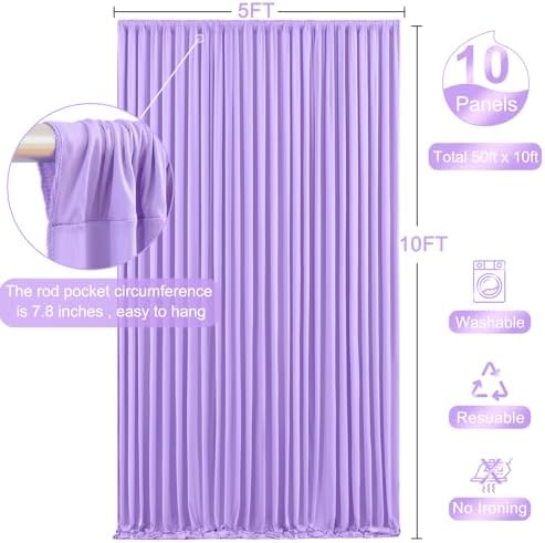 10 Panels Lavender Backdrop Curtain for Parties Wedding Wrinkle Free Light Purple Photo Curtains Backdrop Drapes Fabric Decoration for Baby Shower Photoshoot 50ft(W) x 10ft(H)
