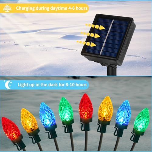 C7 Solar Christmas Decorations Outdoor, Vintage Solar Pathway Stake Lights