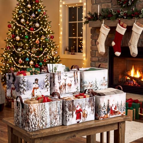 CHENGU 6 Pack Christmas Storage Bins Collapsible Rustic Christmas Baskets