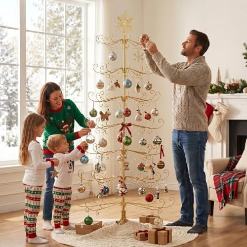 Karl home 6 ft Wrought Iron Snowflake-Top Ornament Display Tree, Yellow