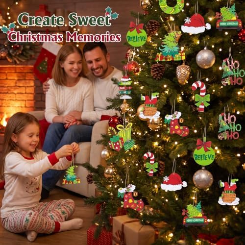 36 Pcs Christmas Ornaments for Tree, Hanging Wooden Christmas Decorations