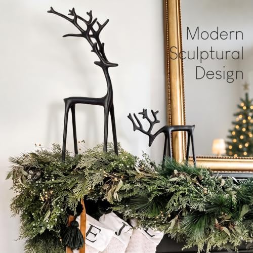 Christmas Decorations - Set of 2 Sculpted Black Metal Reindeer Statues