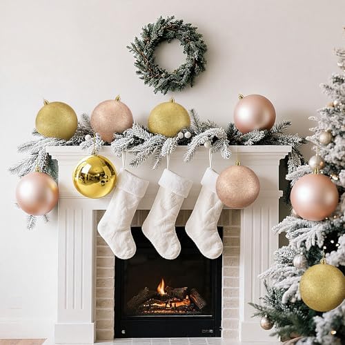 Jenaai 12 Pack Pink Gold Large Christmas Ball Ornaments Set, 4 Inch