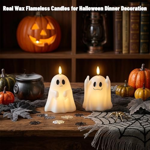Wondise Spooky Ghost Halloween Flameless Candles with 6hrs Timer