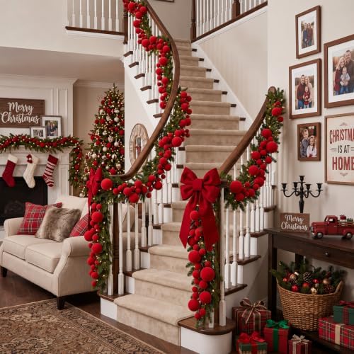2 Pcs 6 ft Red Velvet Christmas Ball Ornament Garland