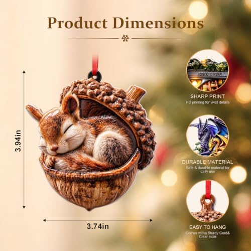 Squirrel Ornament, 3D Animal Ornaments for Christmas Tree, Squirrel Gifts Squirrel Ornaments for Christmas Tree, Woodland Christmas Ornaments,Home, Party Decor, Cozy Forest Theme Collection
