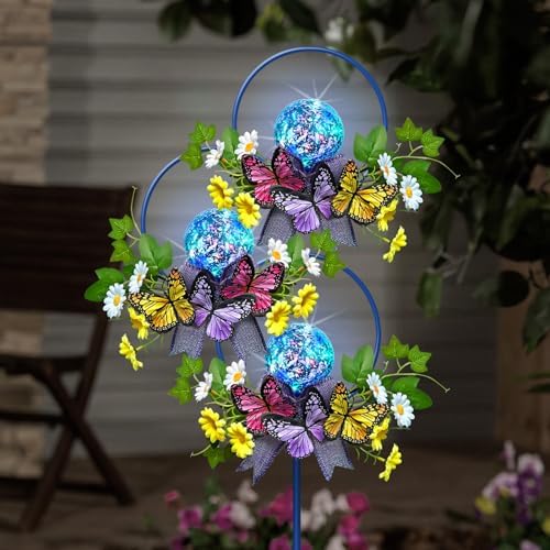 Solar Lights Outdoor Garden Stakes,Butterfly & Flower LED Colorful Lights