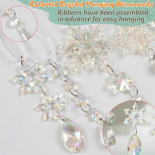 GuassLee 36pcs Crystal Christmas Tree Ornaments - Iridescent Acrylic Snowflake Icicle Drop Crystal Hanging Ornaments for Christmas Tree Winter Wonderland Frozen Themed Birthday Party Decor