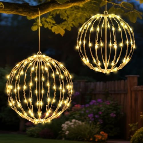 Christmas Decorations,LED Light Balls Outdoor,2 Pack,Warm White