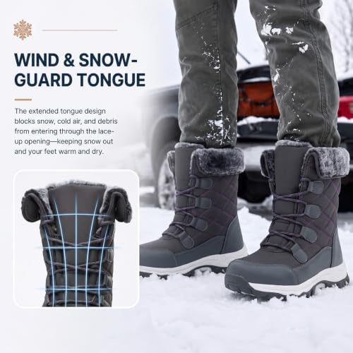 Women's Winter Snow Boots Waterproof Warm Lace Up Mid-Calf Booties