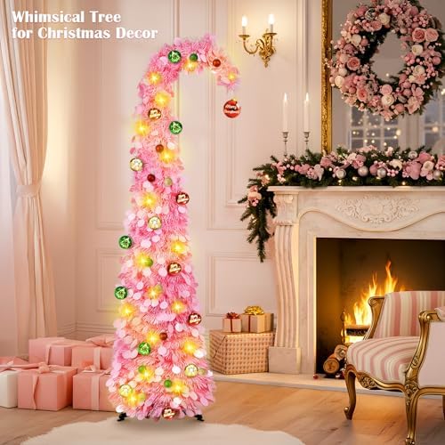 Whimsical Christmas Tree with Ball String Lights, 5FT Pink Pop Up Tree